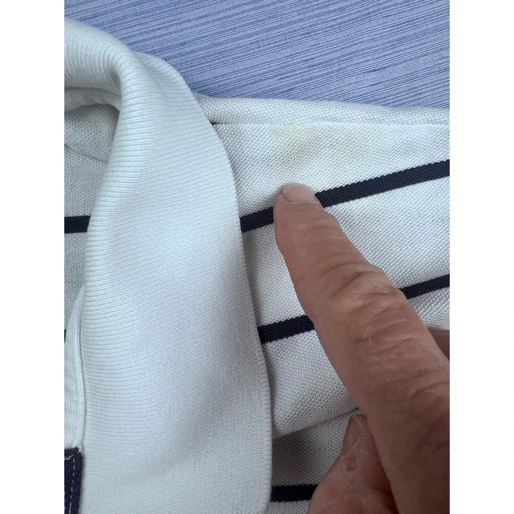 Polo‎ Ralph Lauren Mens XL White Navy Blue Striped Cotton Pique Polo Shirt